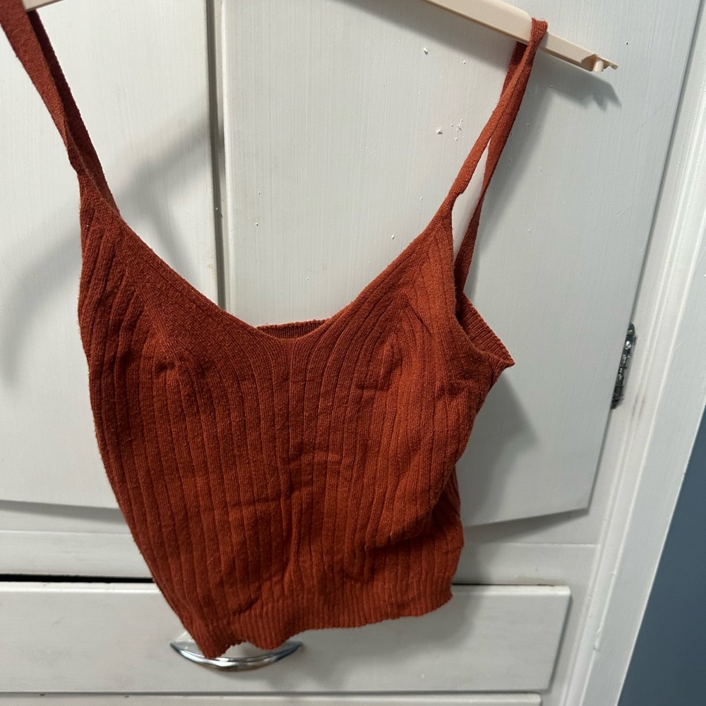 Rust Ribbed Knit Women's Crop Top Size L